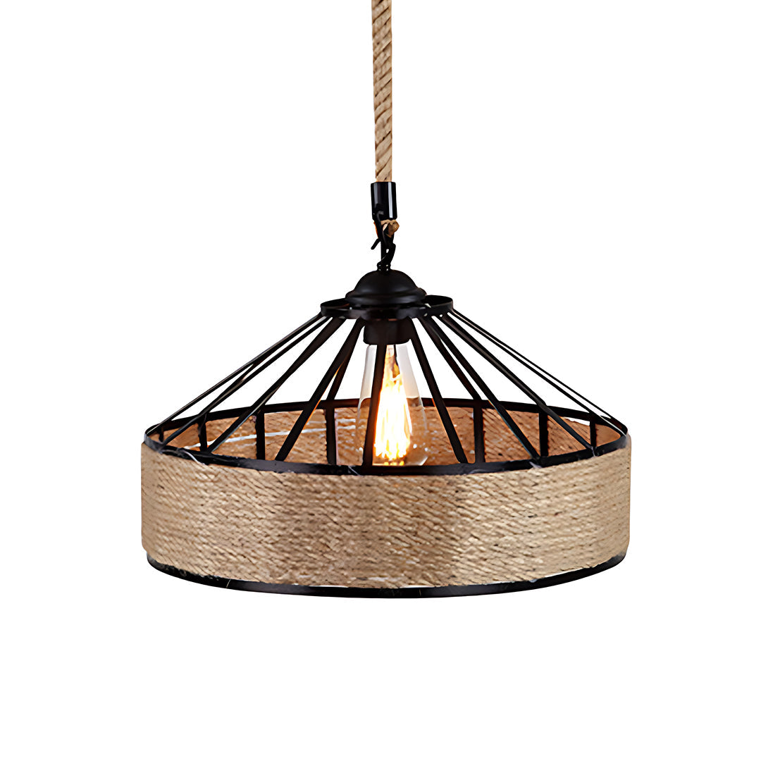 Circular Pendant Light Hemp Rope Iron Art Creative Ceiling Light