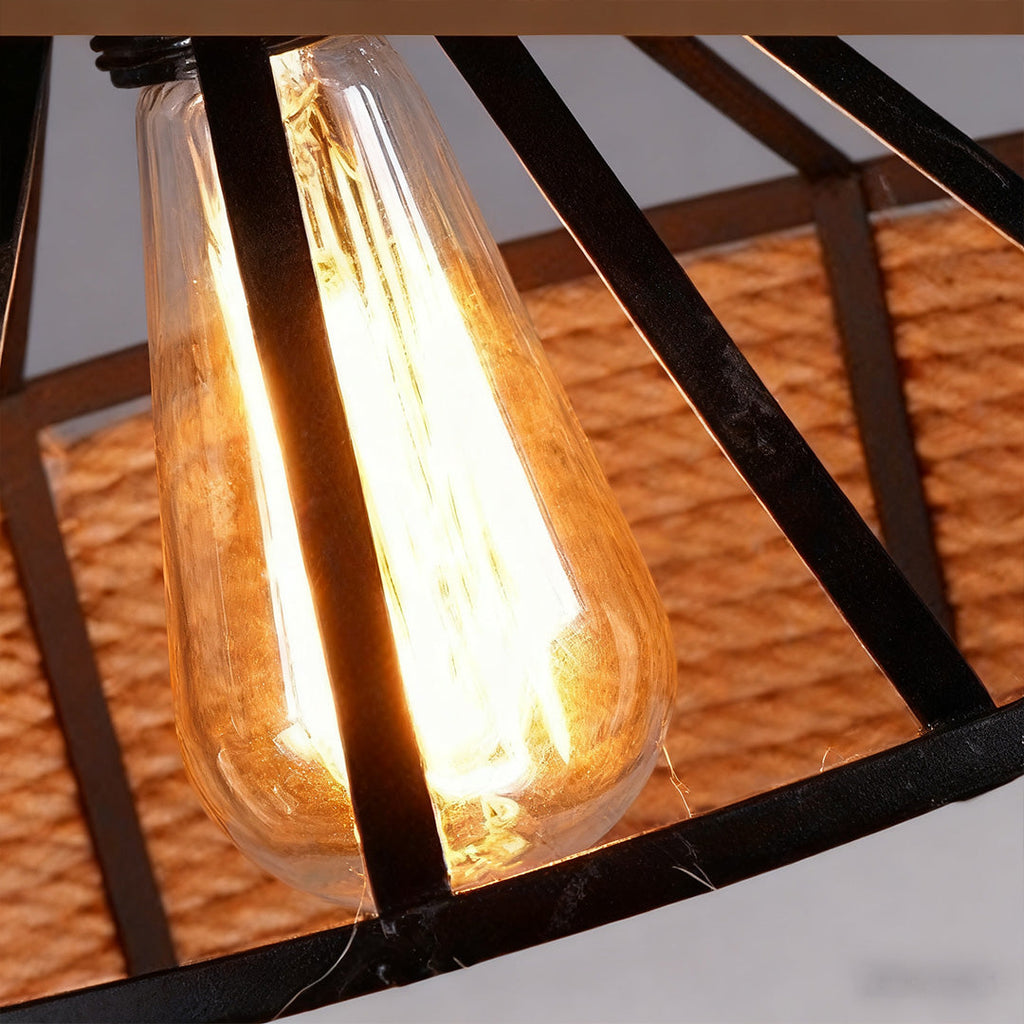 Circular Pendant Light Hemp Rope Iron Art Creative Ceiling Light