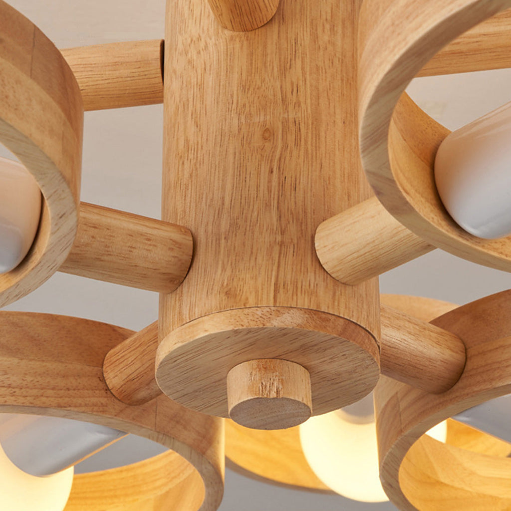 Wooden Chandeliers Nordic Style Creative LED Chandelier Made of Rubberwood