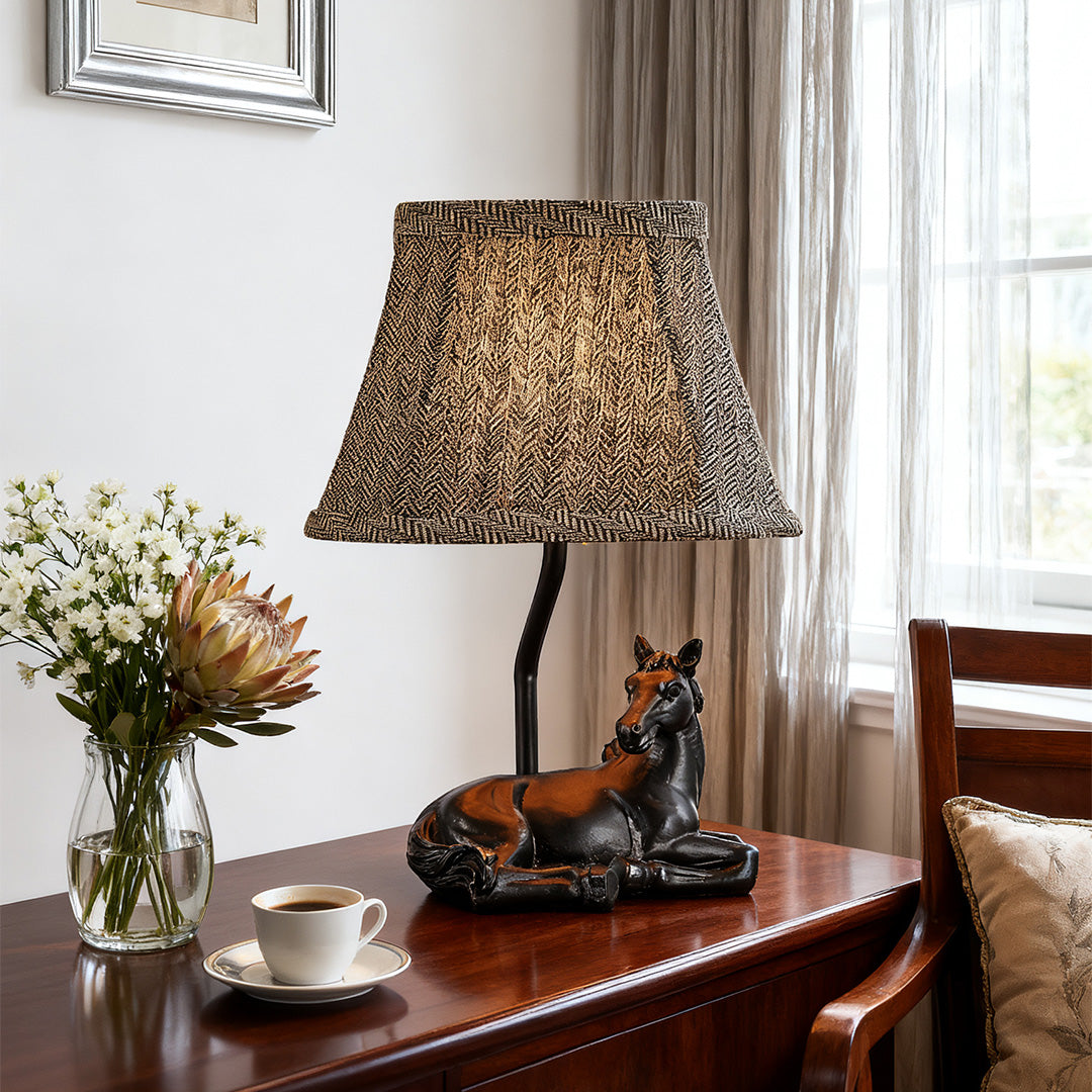 Table Lamp Horse European Style Cloth Lampshade Ambiance Resin Light