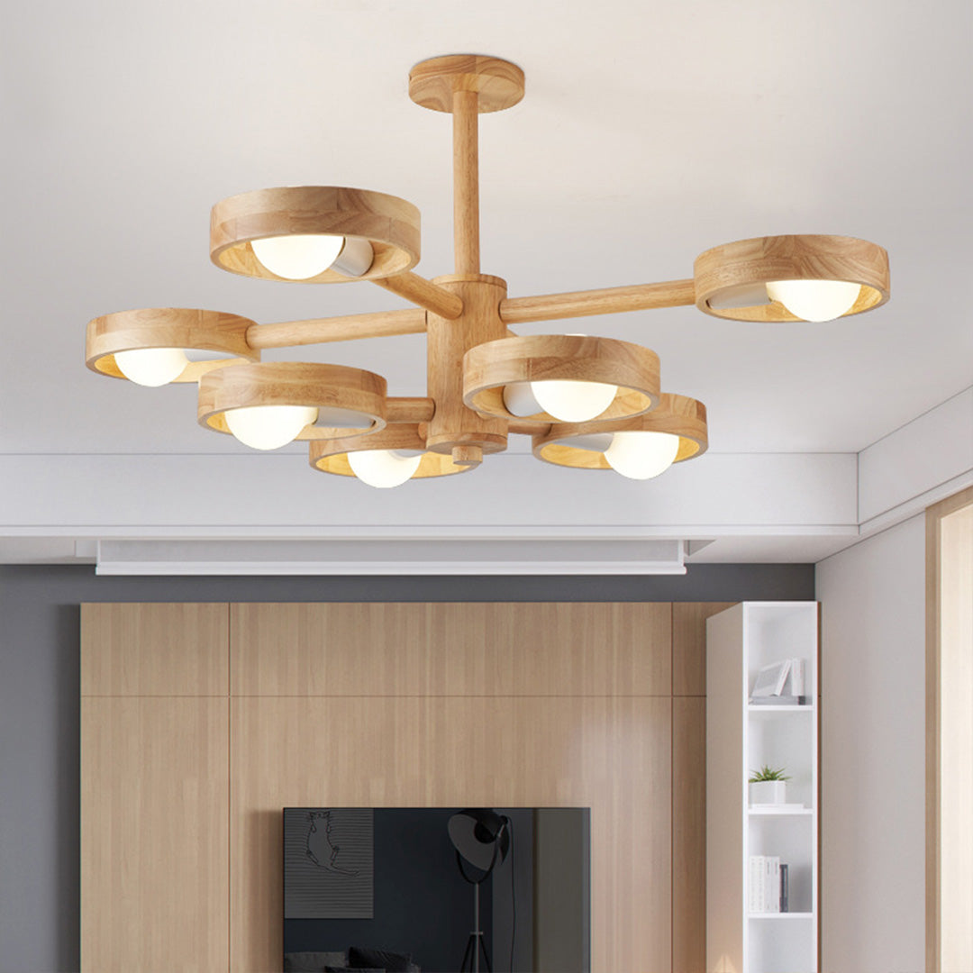 Wooden Chandeliers Nordic Style Creative LED Chandelier Made of Rubberwood