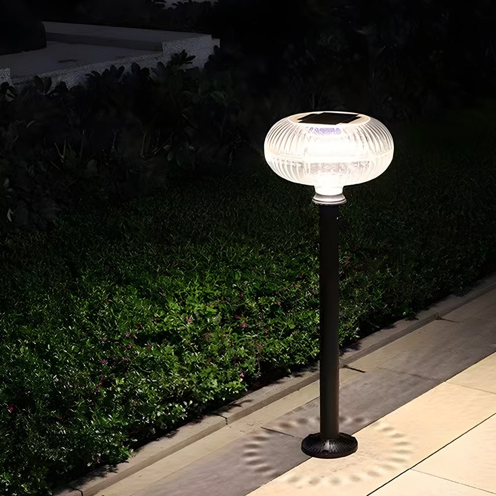Contemporary Solar Lawn Light Metal Cylinder LED Light with Oval Acrylic Shade