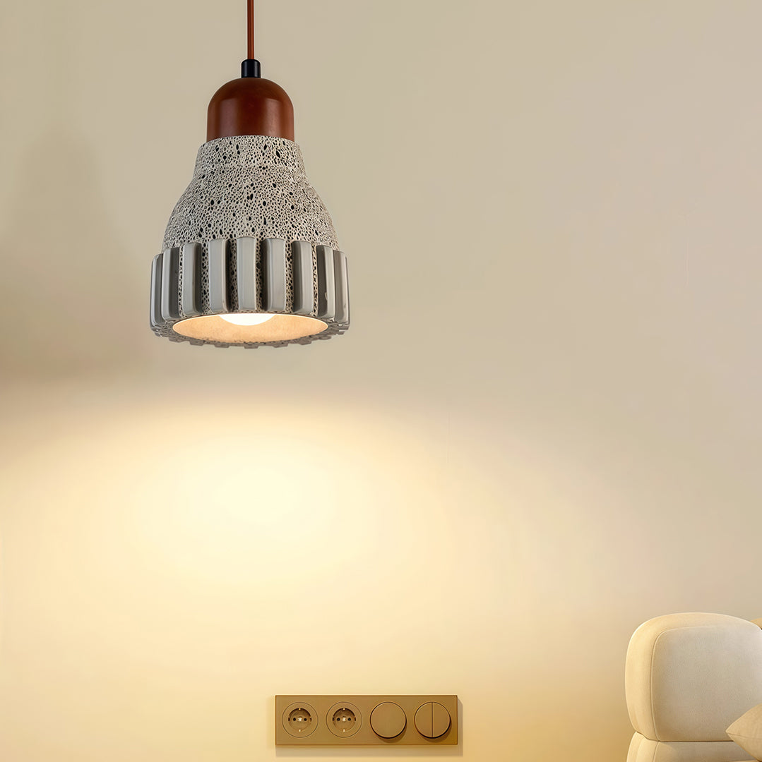 Wood Pendant Lighting Wabi-Sabi Retro Cement Ceiling Light