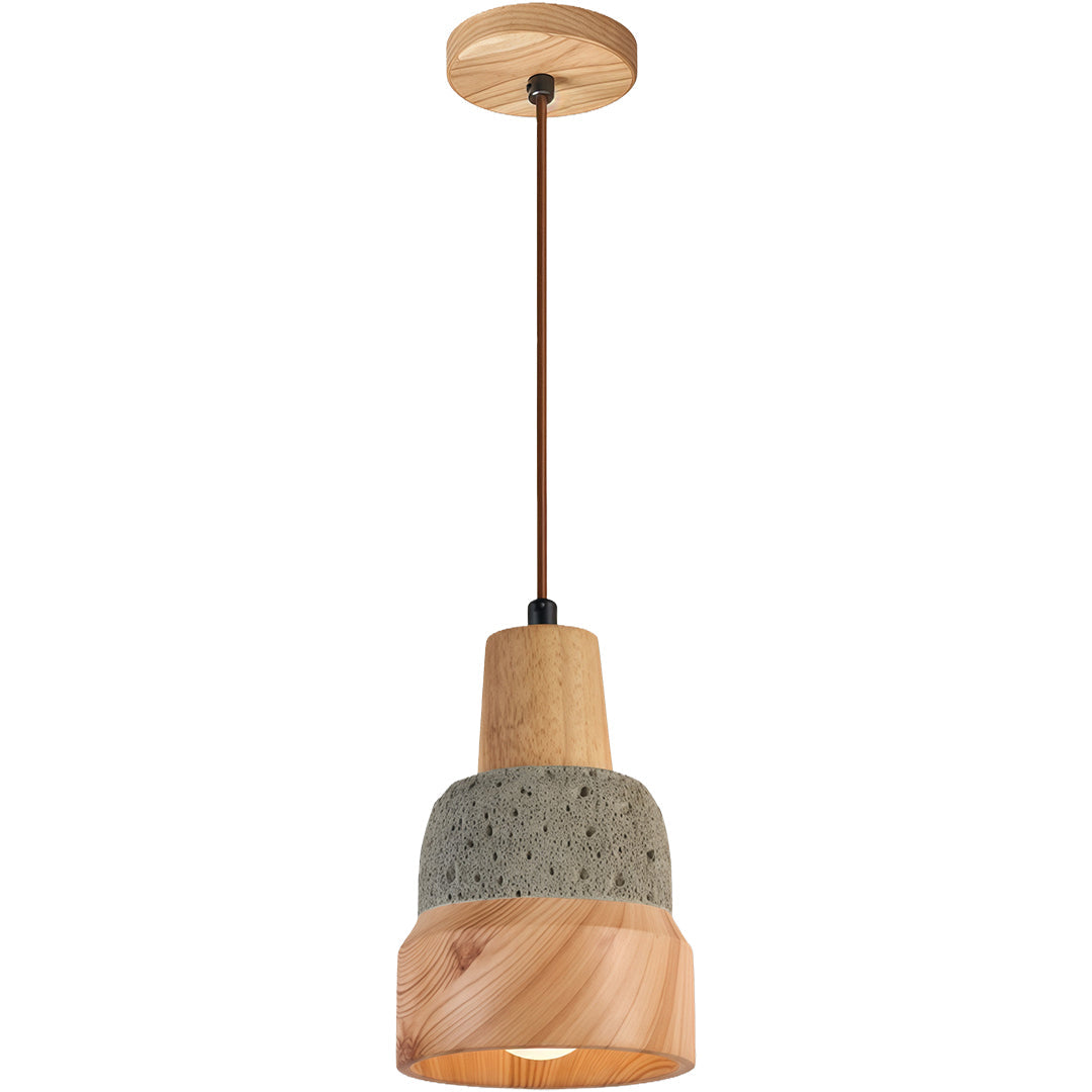 Wood Pendant Lighting Wabi-Sabi Retro Cement Ceiling Light