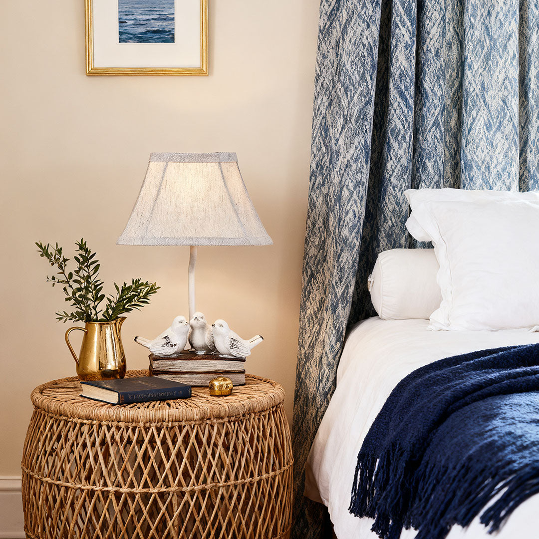 Small Bird Table Lamp French Perched on Stacked Books Fabric Light