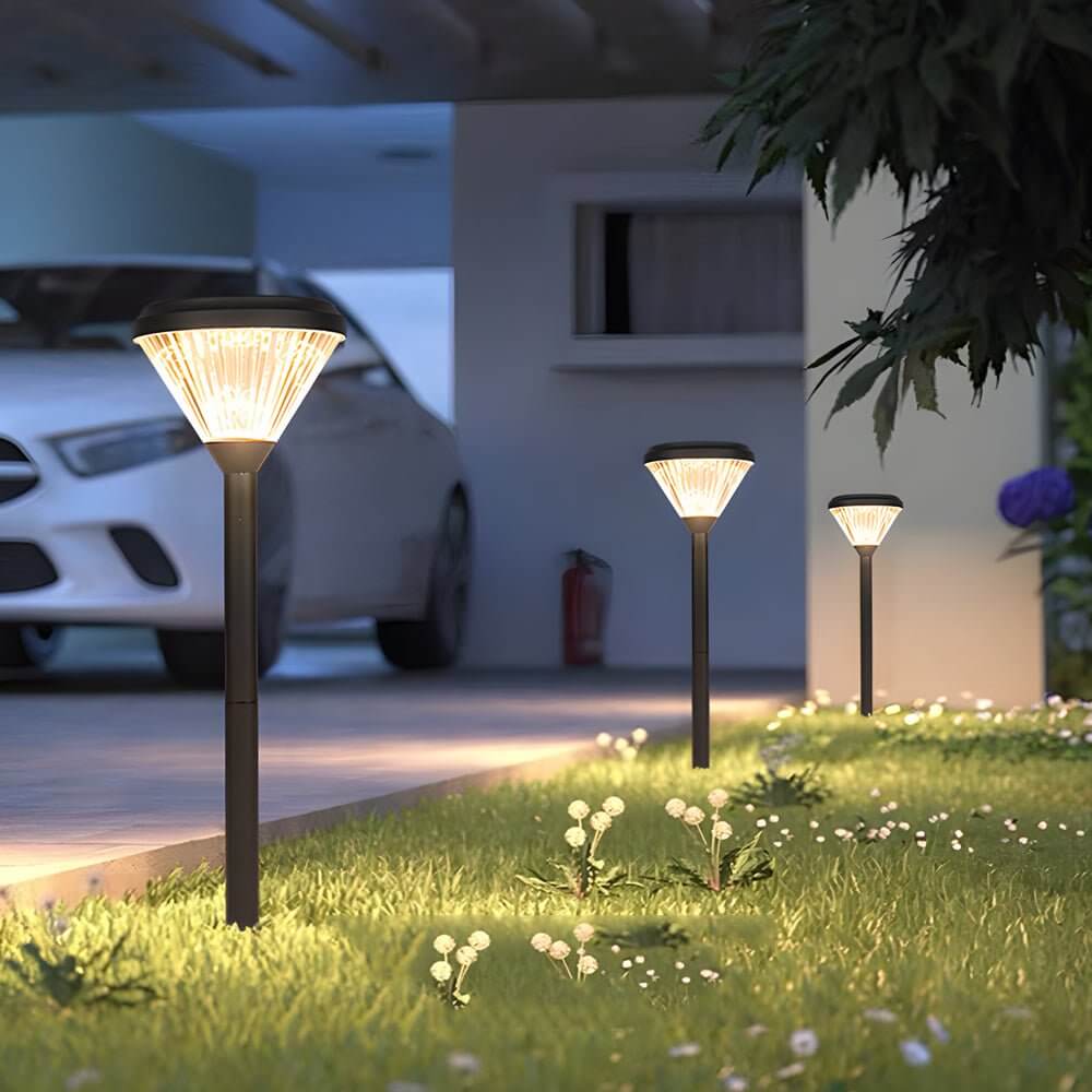 Deluxe Black Solar LED Garden Pathway Lights - Diamond Trim Design 27.6-Inch