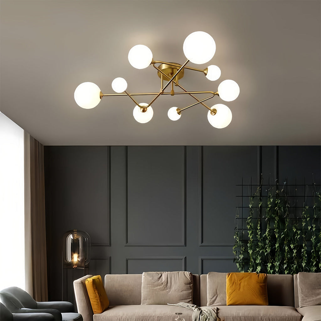 Gold Semi Flush Mount Light Nordic Style Magic Bean Ceiling Light