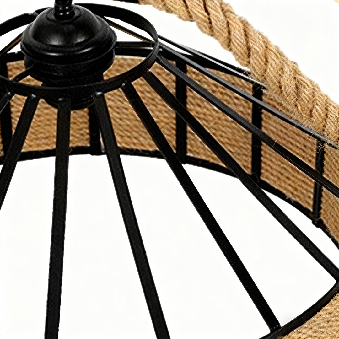 Circular Pendant Light Hemp Rope Iron Art Creative Ceiling Light