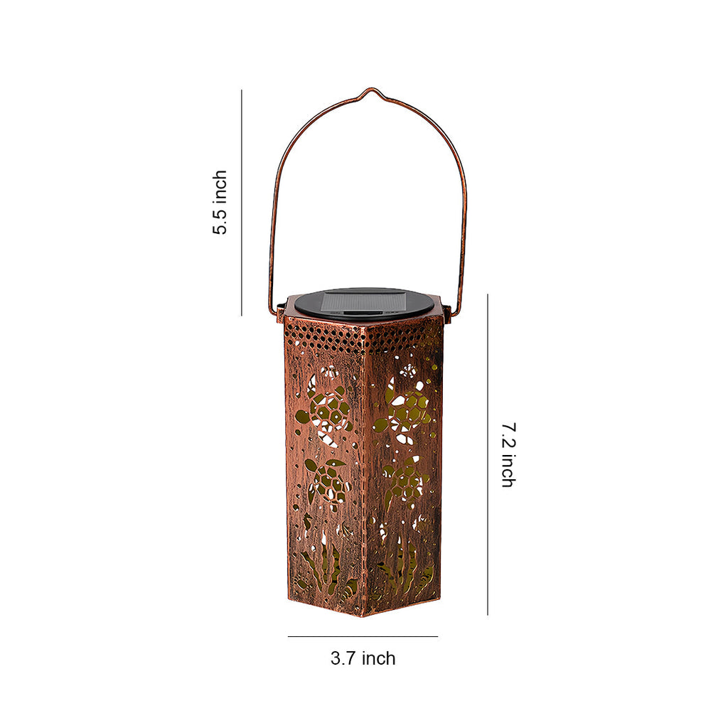 Red Outdoor Lantern Iron Body with Hollow-Out Design Solar Light