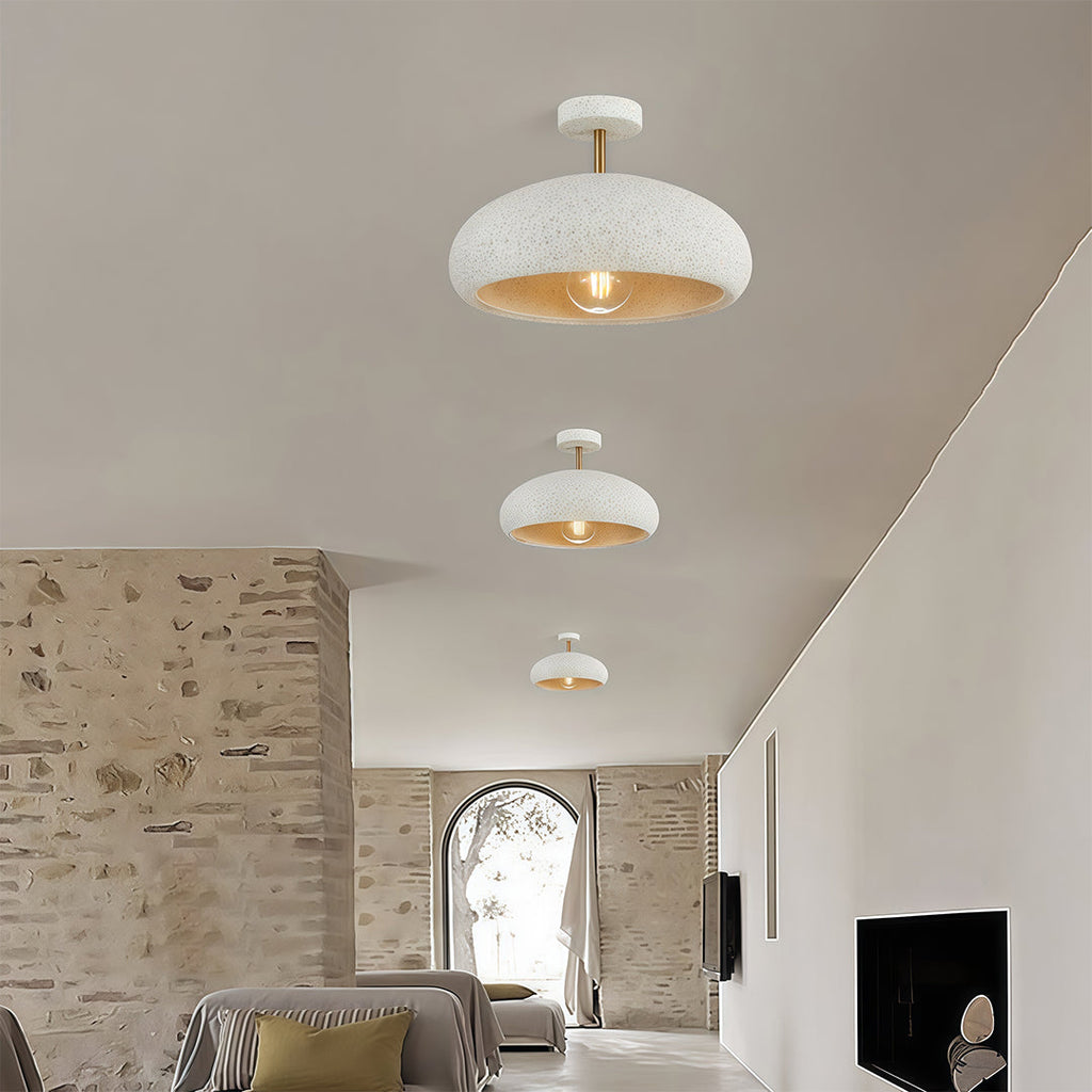 White Semi Flush Ceiling Lights Wabi-Sabi Ambient Ceiling Lamp