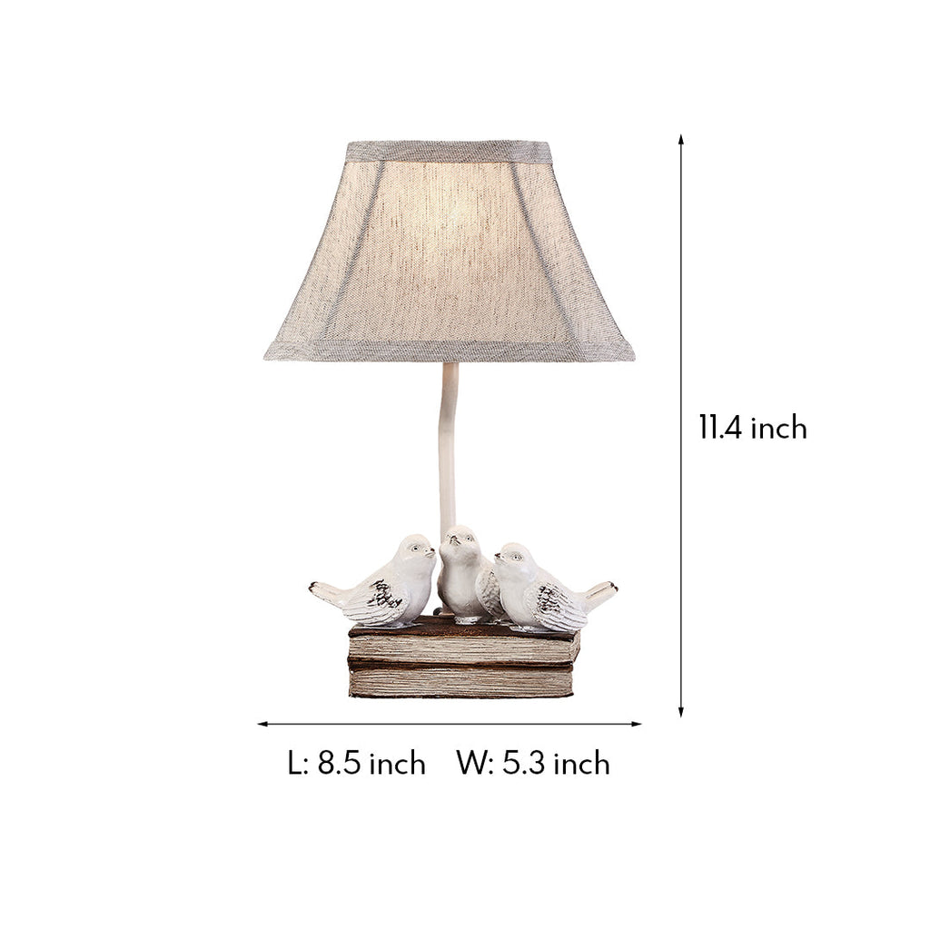 Small Bird Table Lamp French Perched on Stacked Books Fabric Light