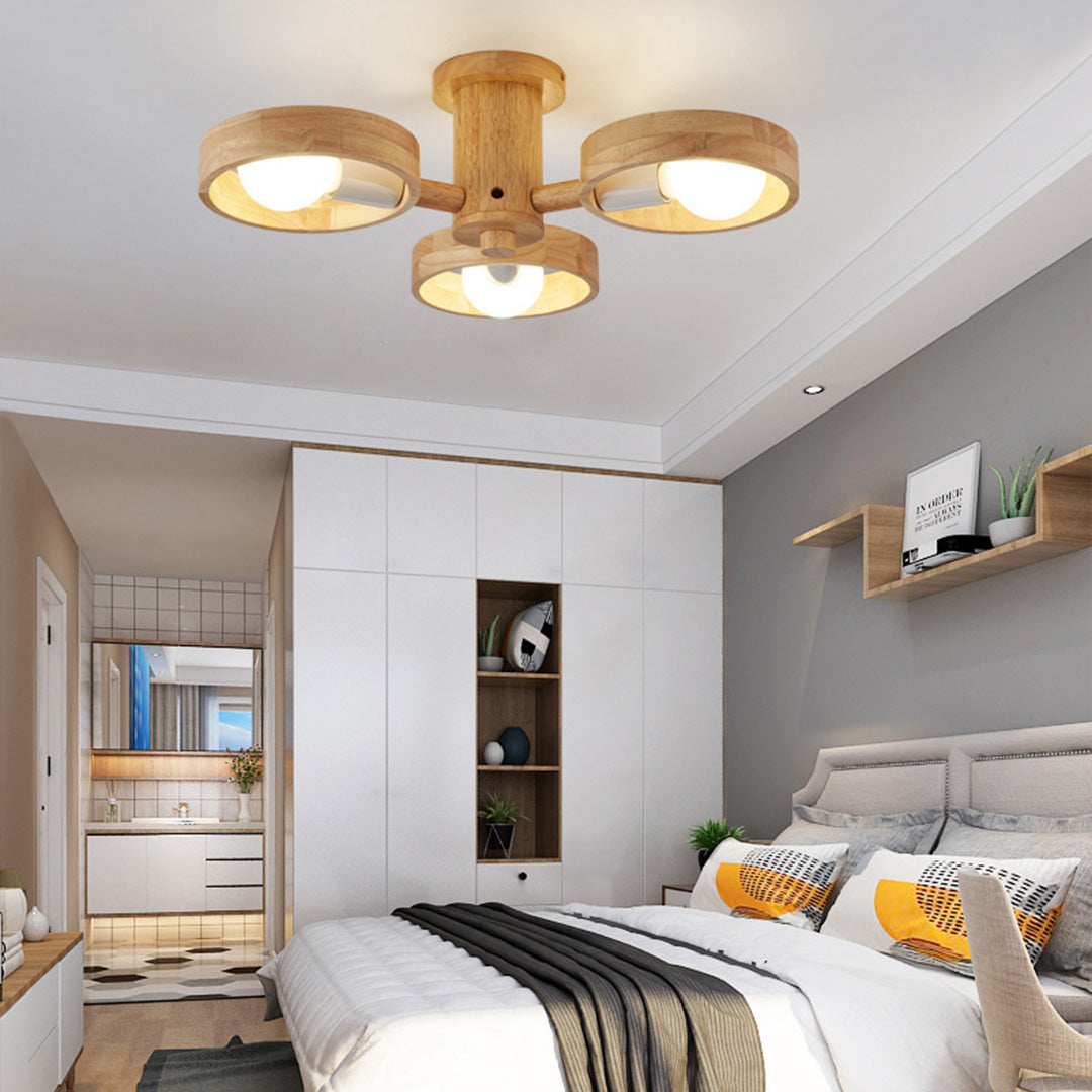 Wooden Chandeliers Nordic Style Creative LED Chandelier Made of Rubberwood