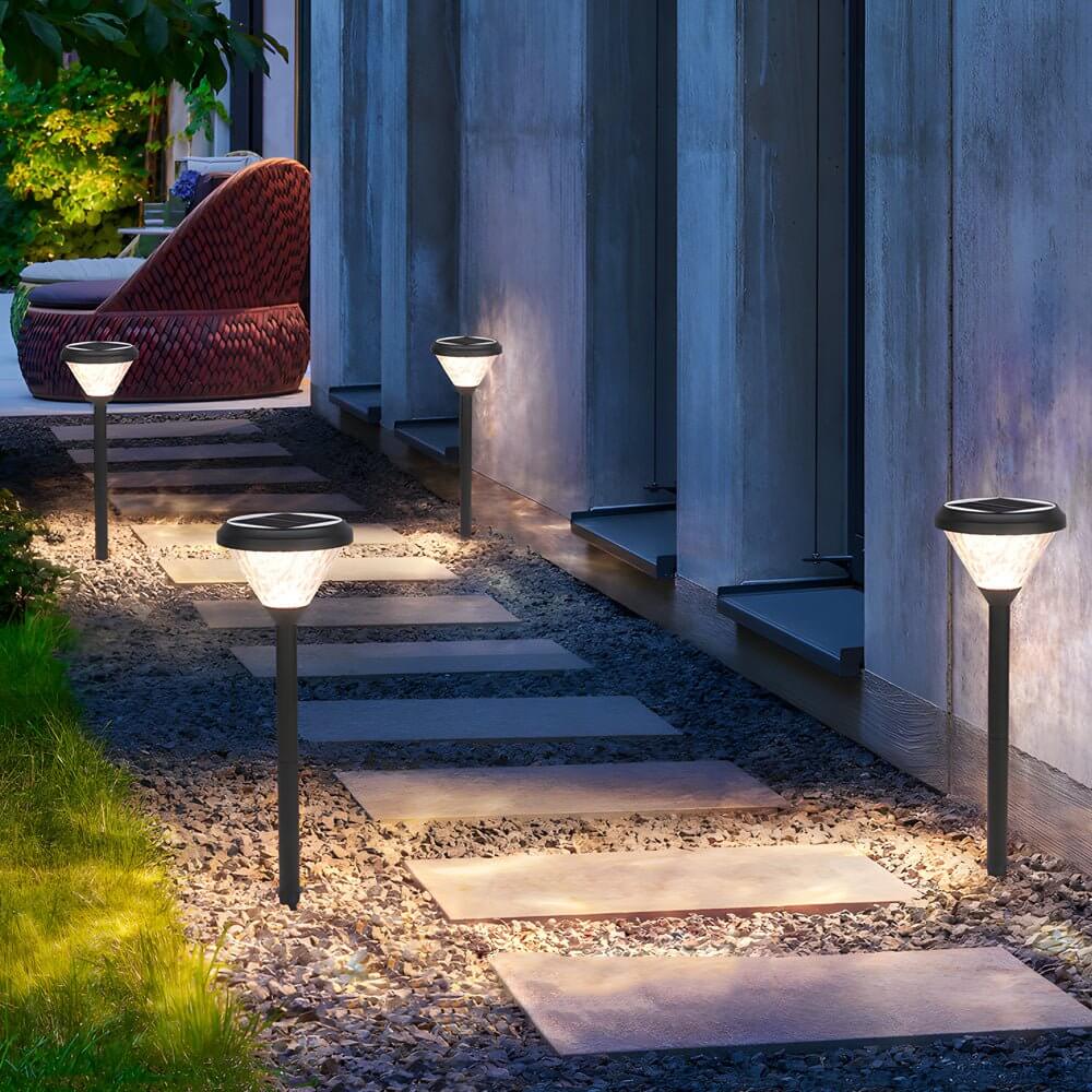 Elegant Black Solar LED Pathway Lights with Water Ripple Design - 27.6 Inch Height