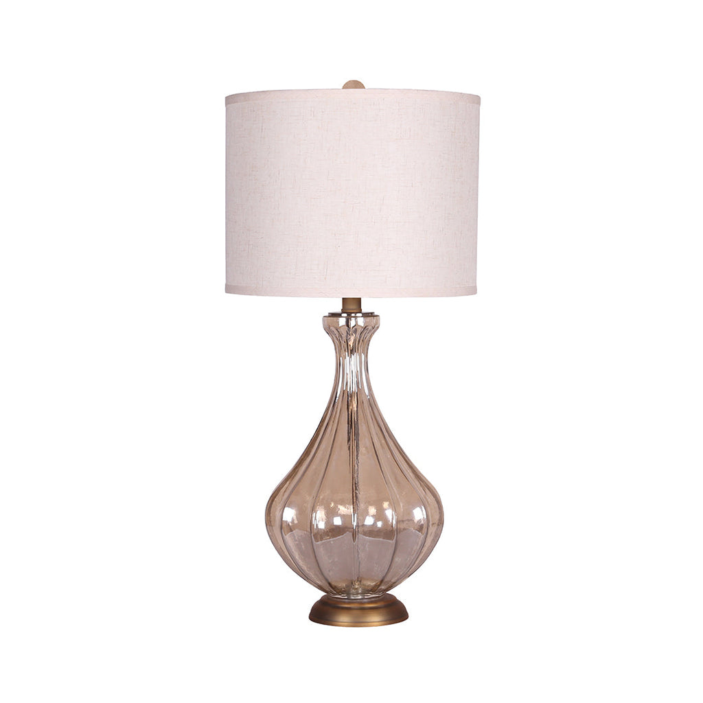 Glass Base Table Lamp with Sculptural  Classic Linen Shade Light