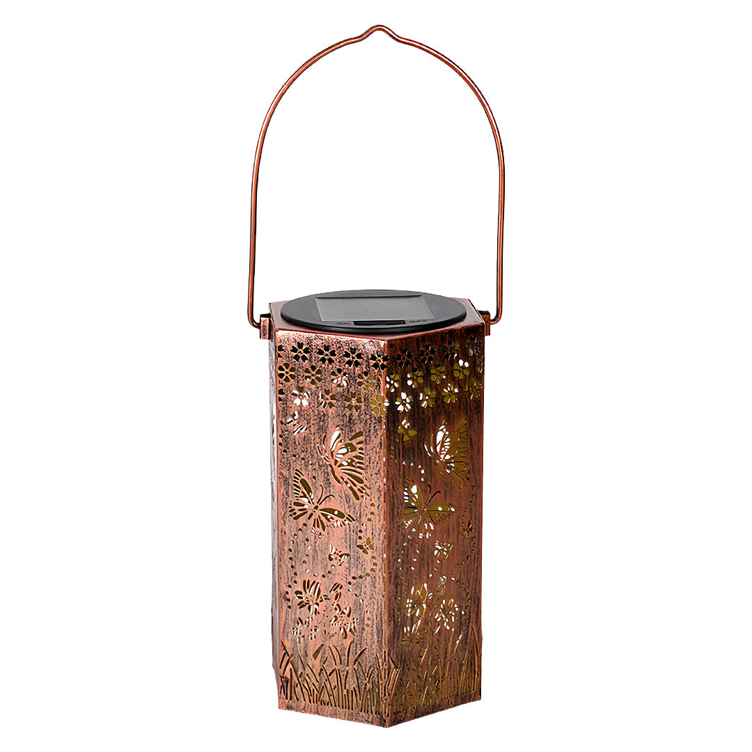 Red Outdoor Lantern Iron Body with Hollow-Out Design Solar Light