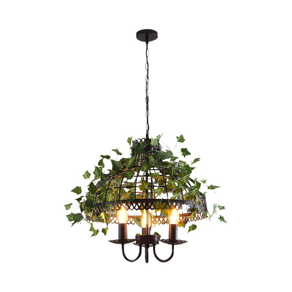 Enchanted Forest-inspired Iron Cage Pendant Light with Vines