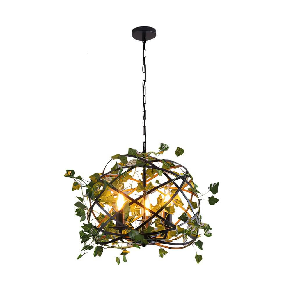 Enchanted Forest-inspired Iron Cage Pendant Light with Vines