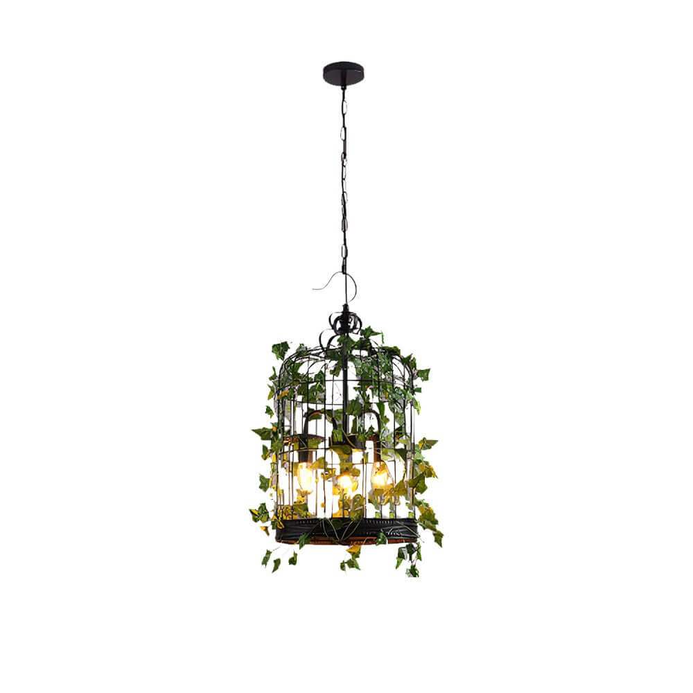 Enchanted Forest-inspired Iron Cage Pendant Light with Vines