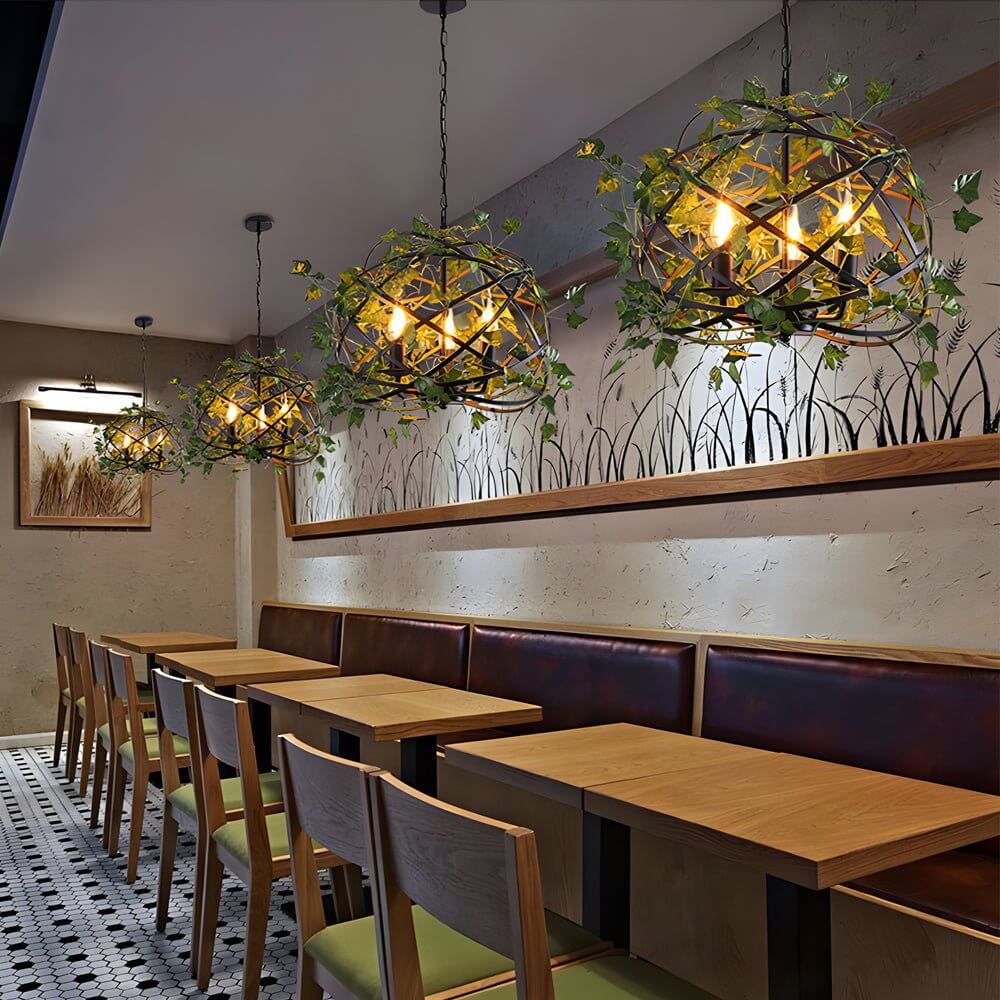 Enchanted Forest-inspired Iron Cage Pendant Light with Vines