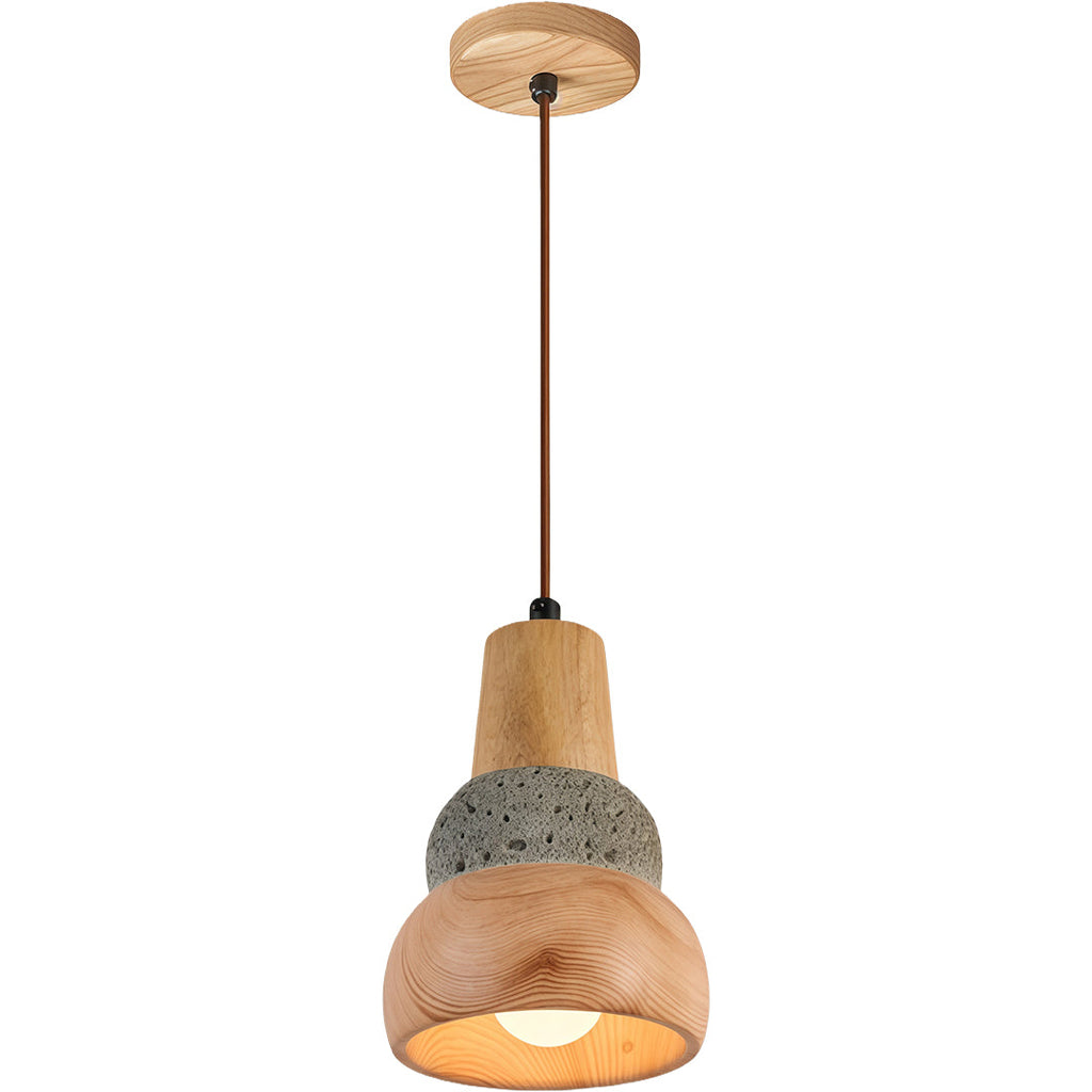 Wood Pendant Lighting Wabi-Sabi Retro Cement Ceiling Light
