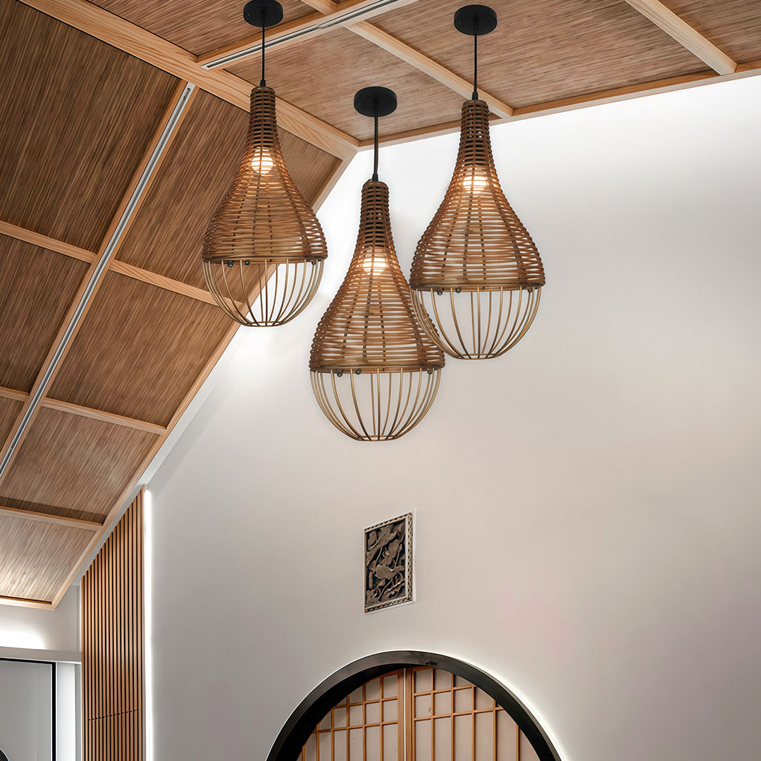 Pendant Rattan Light Shade Retro Industrial Ceiling Light