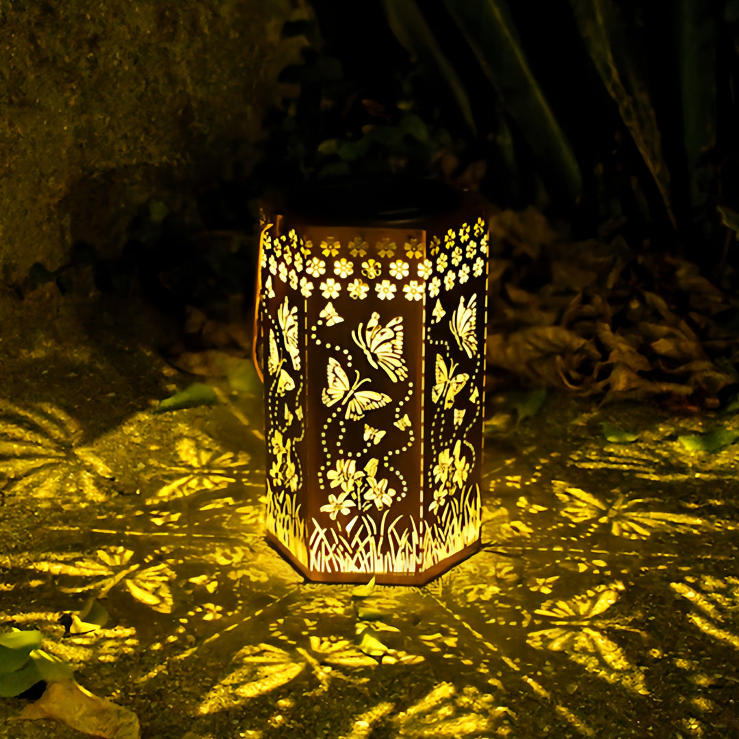 Red Outdoor Lantern Iron Body with Hollow-Out Design Solar Light