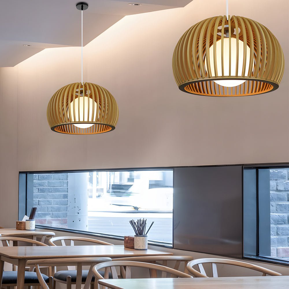 Hemispherical Wood Birdcage Glass Ball Shade Creative Modern Chandelier