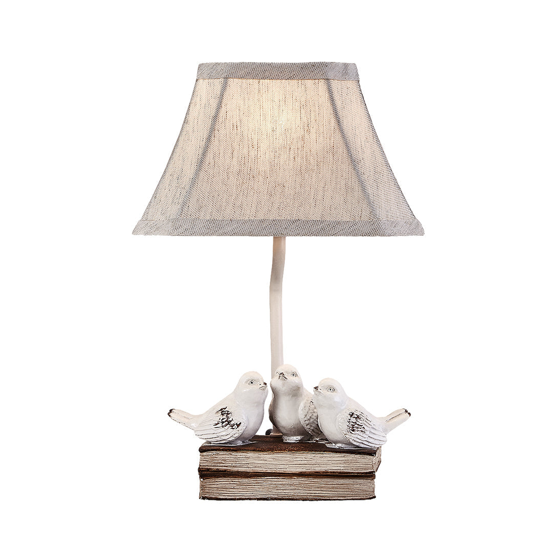 Small Bird Table Lamp French Perched on Stacked Books Fabric Light