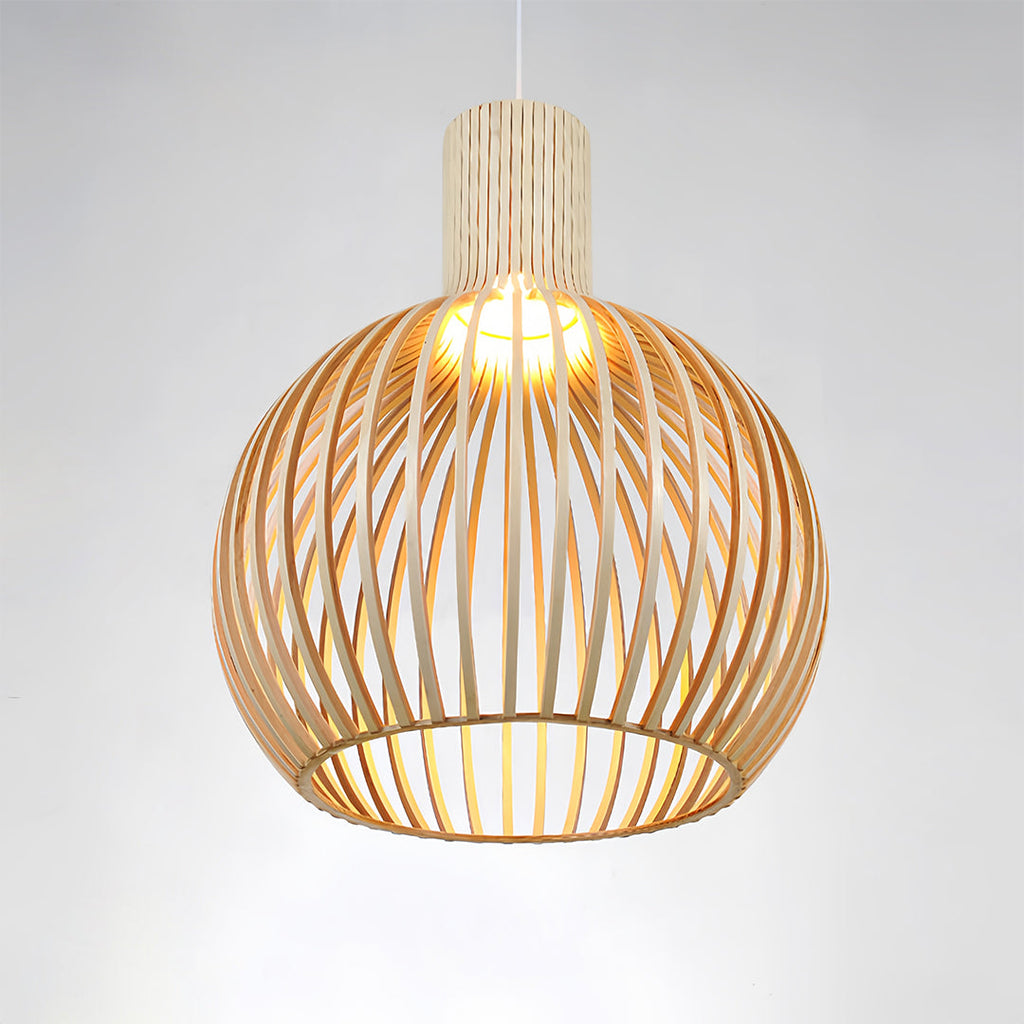 Bird Cage Pendant Light Japanese Basswood Body Wooden Ceiling Light