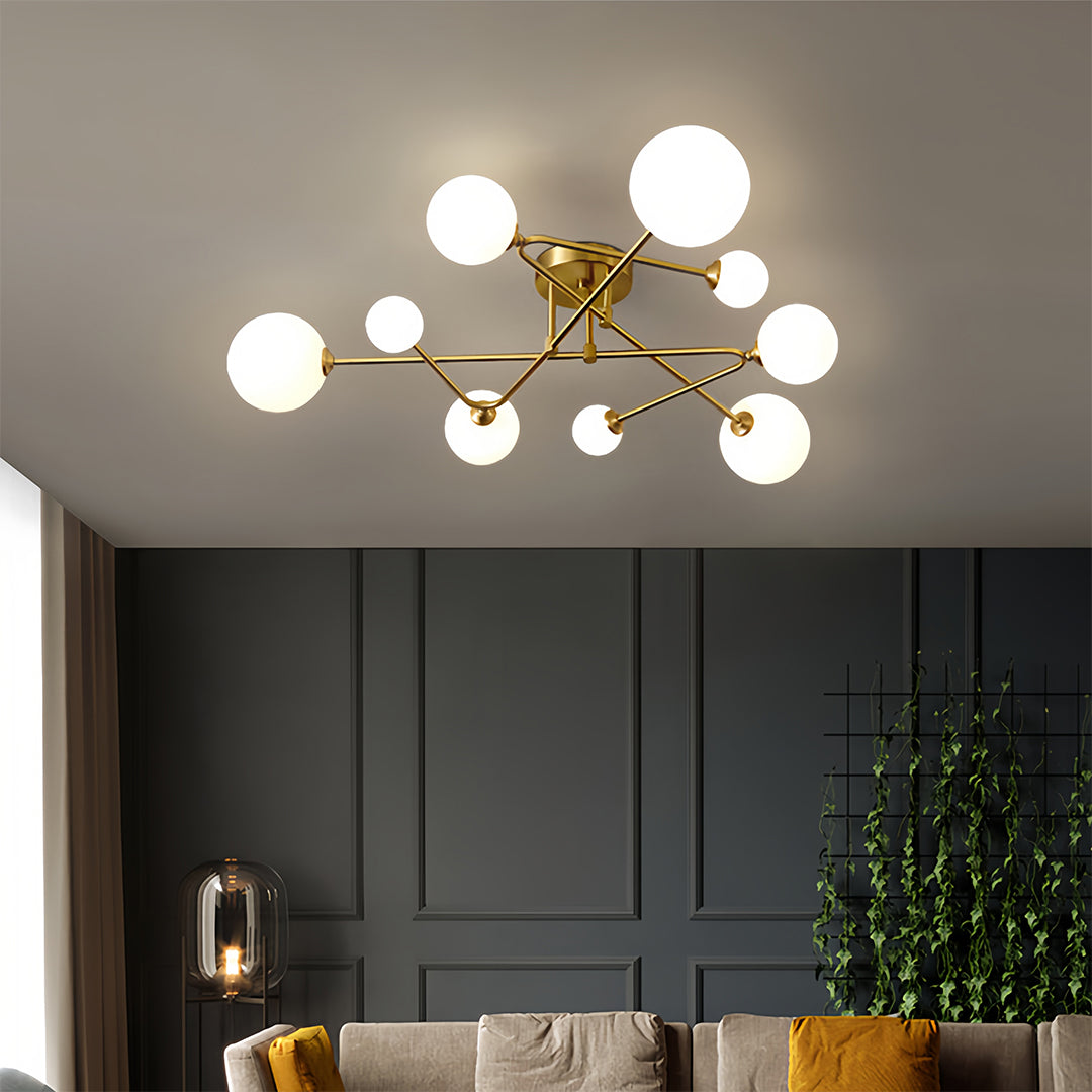 Gold Semi Flush Mount Light Nordic Style Magic Bean Ceiling Light