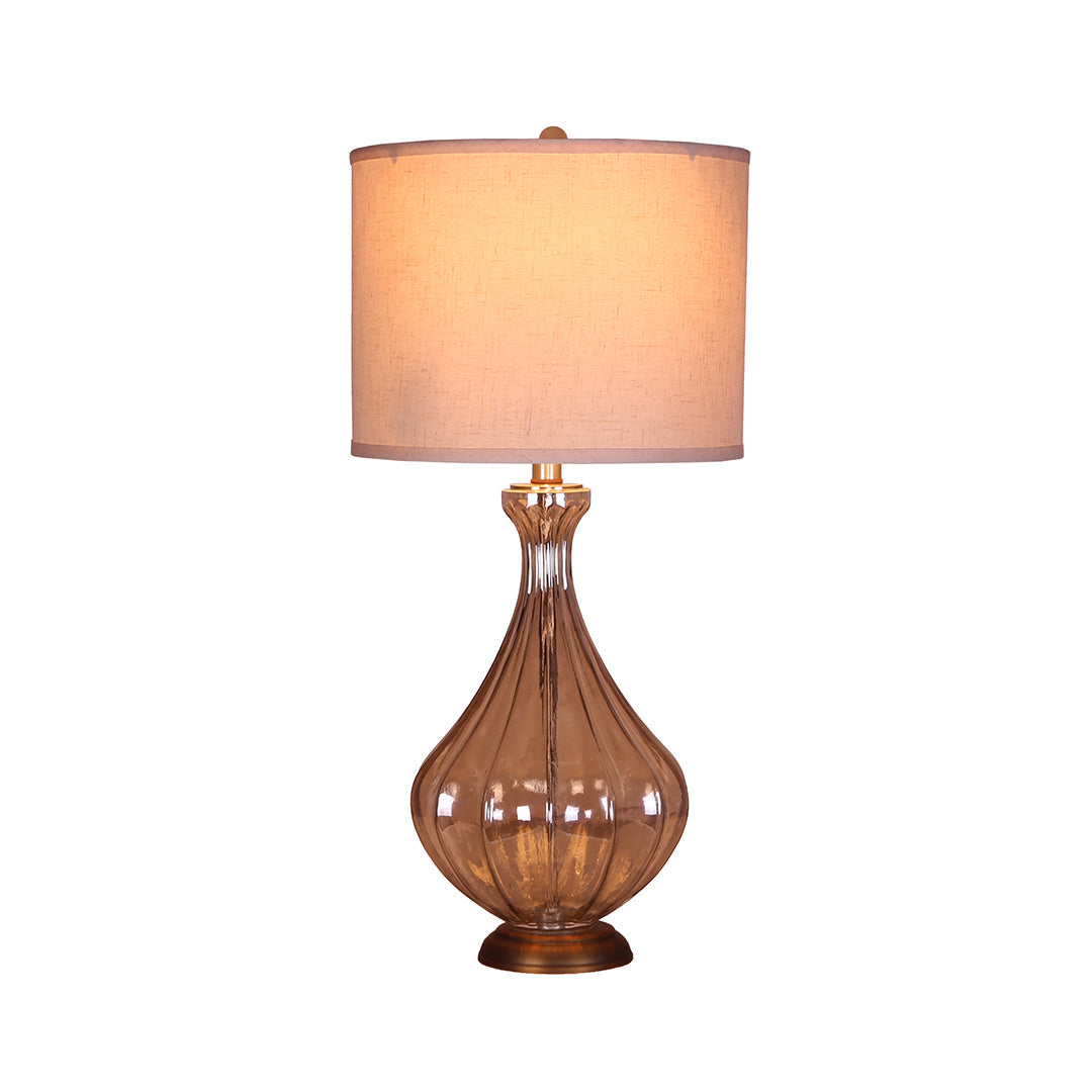 Glass Base Table Lamp with Sculptural  Classic Linen Shade Light