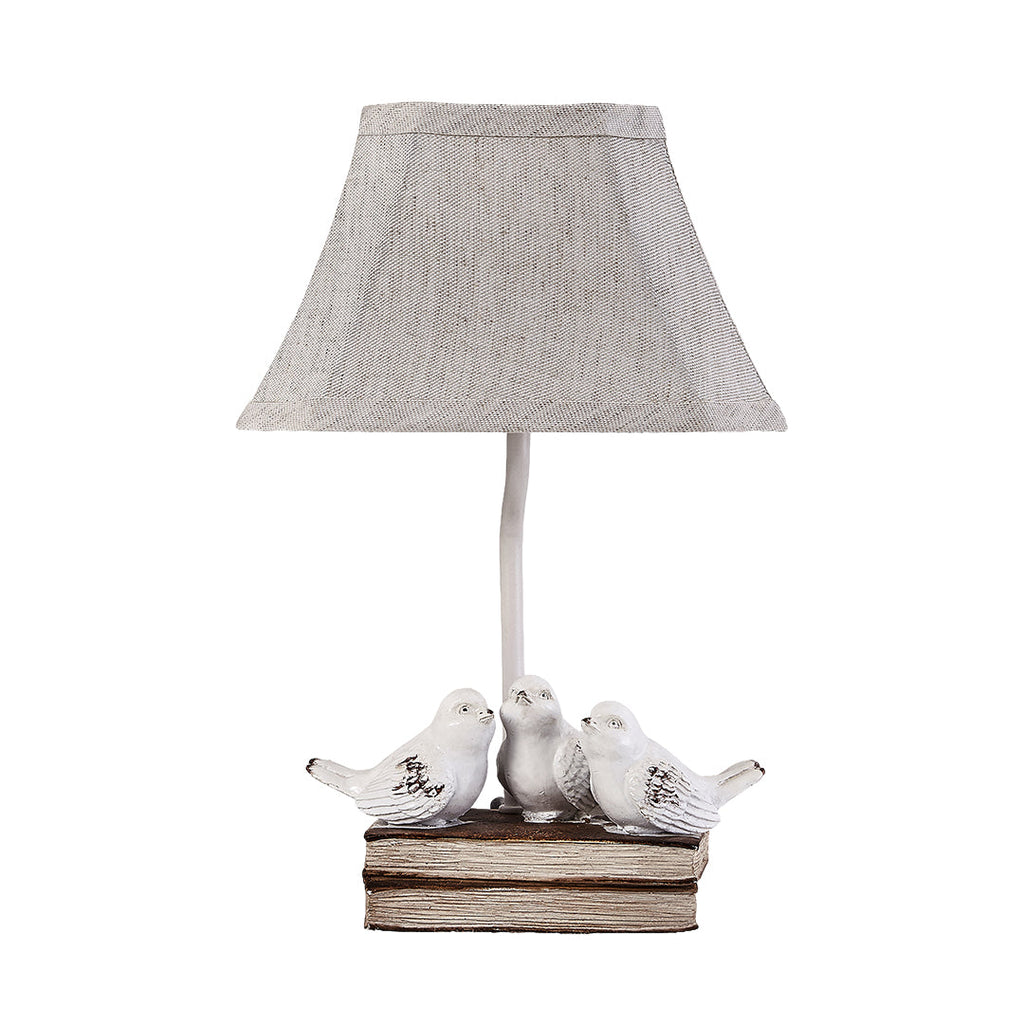 Small Bird Table Lamp French Perched on Stacked Books Fabric Light