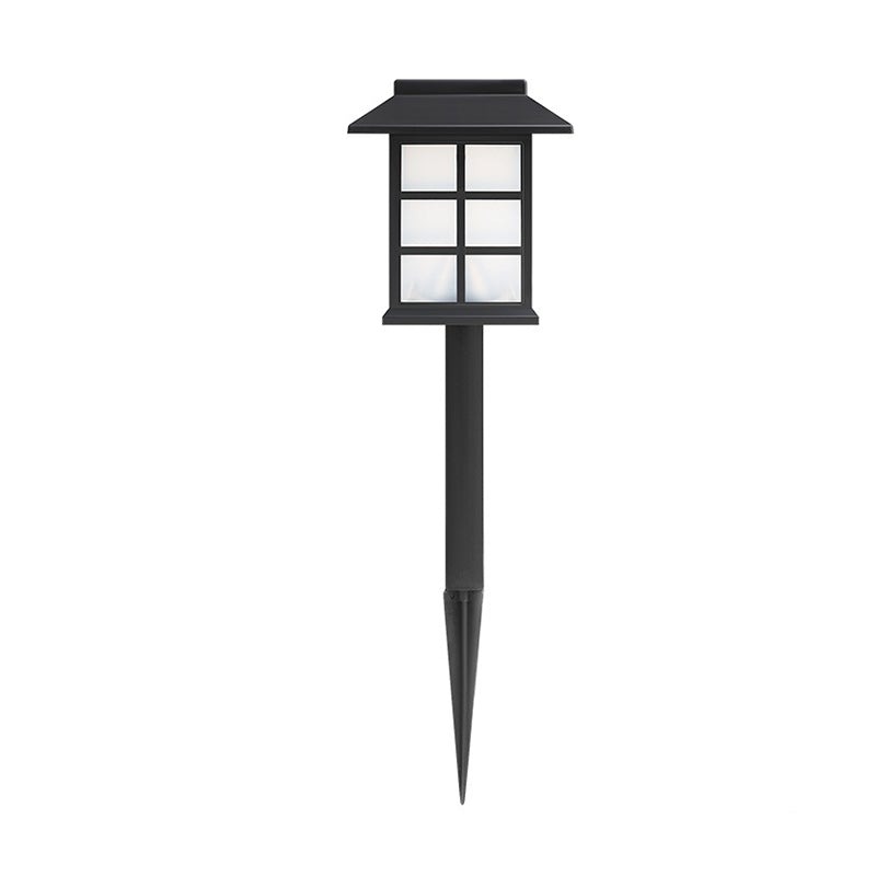 Square Pavilion-shaped Solar Outdoor Lights Black LED Garden Stakes Post Lighting