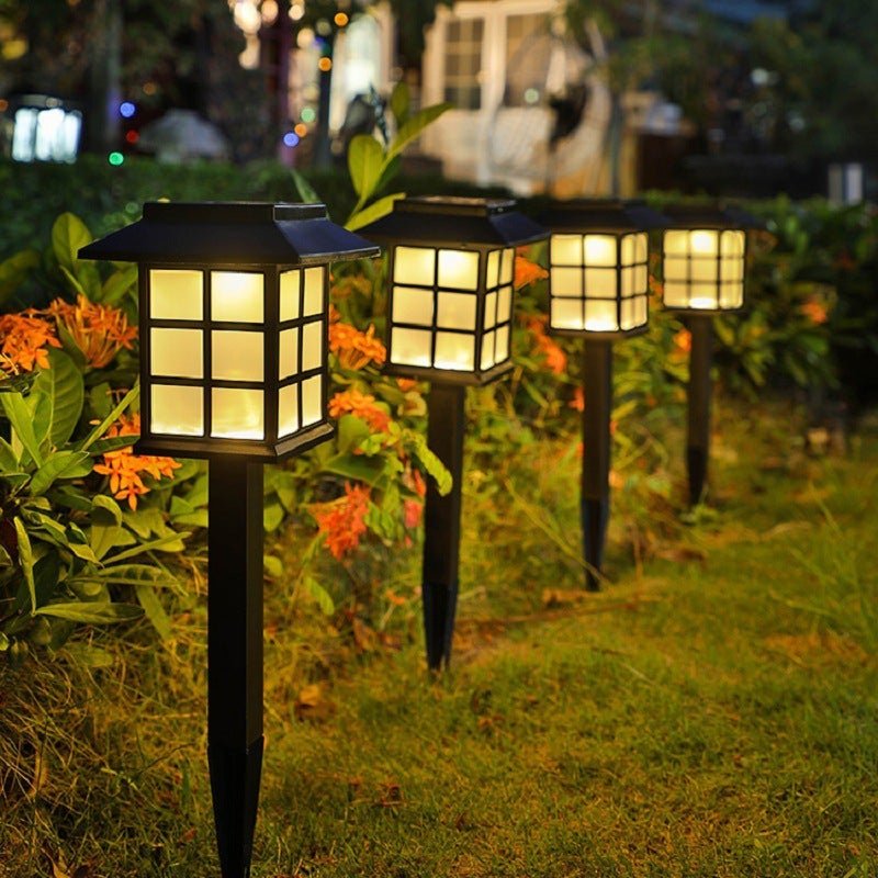 Square Pavilion-shaped Solar Outdoor Lights Black LED Garden Stakes Post Lighting