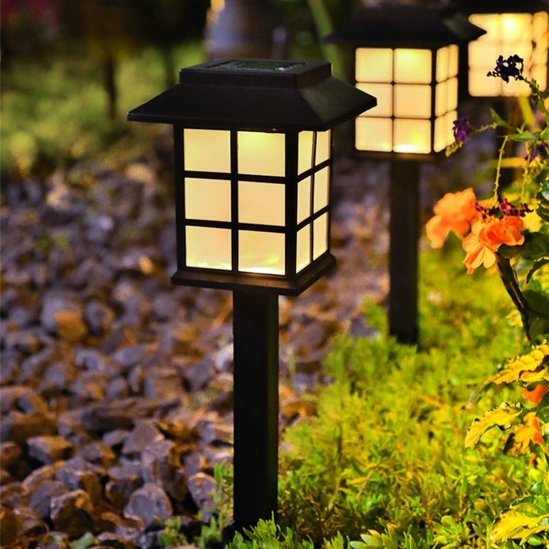 Square Pavilion-shaped Solar Outdoor Lights Black LED Garden Stakes Post Lighting