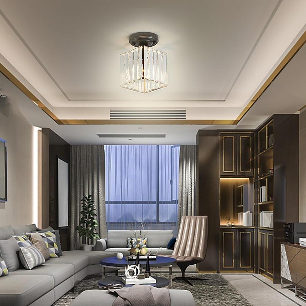 Crystal Foyer Semi Flush Mount Lighting Modern Ceiling Lights
