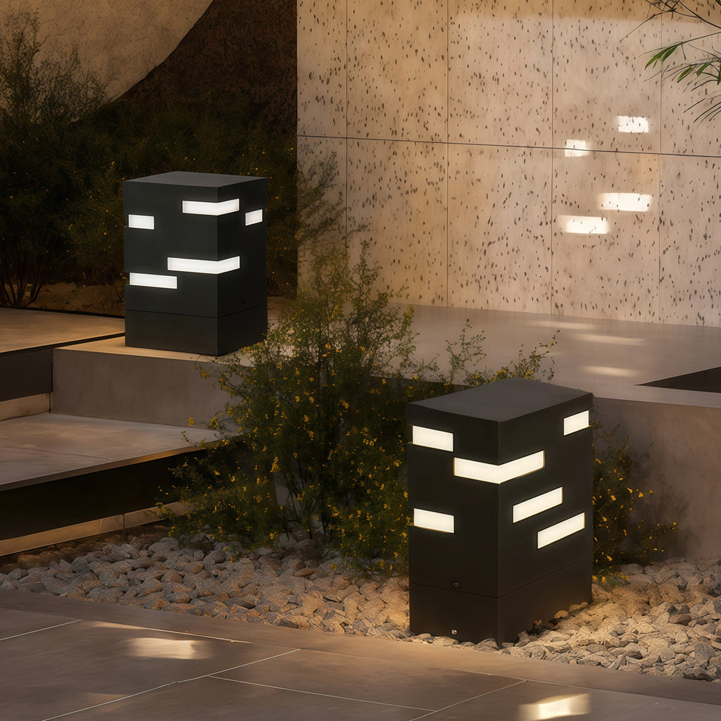 Black LED Bollard Lights Outdoor Waterproof Ambience Decor Lamp