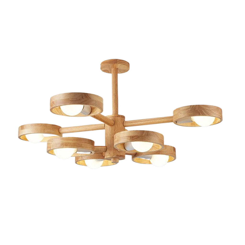Wooden Chandeliers Nordic Style Creative LED Chandelier Made of Rubberwood