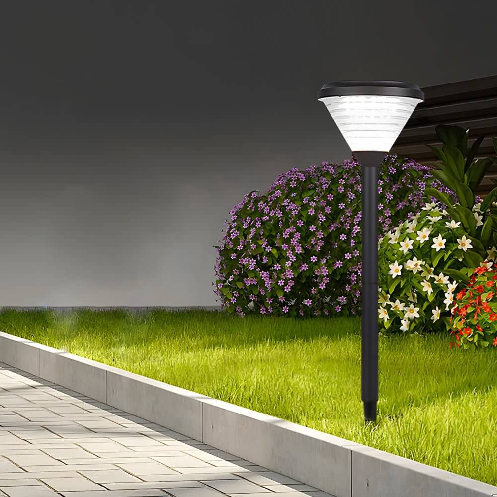 Modern Black LED Solar Pathway Lights 27.6-Inch High with Clear Frosted Lampshade