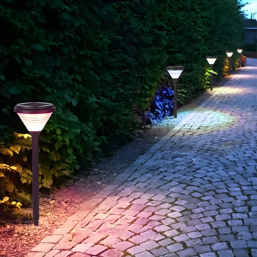 Modern Black LED Solar Pathway Lights 27.6-Inch High with Clear Frosted Lampshade