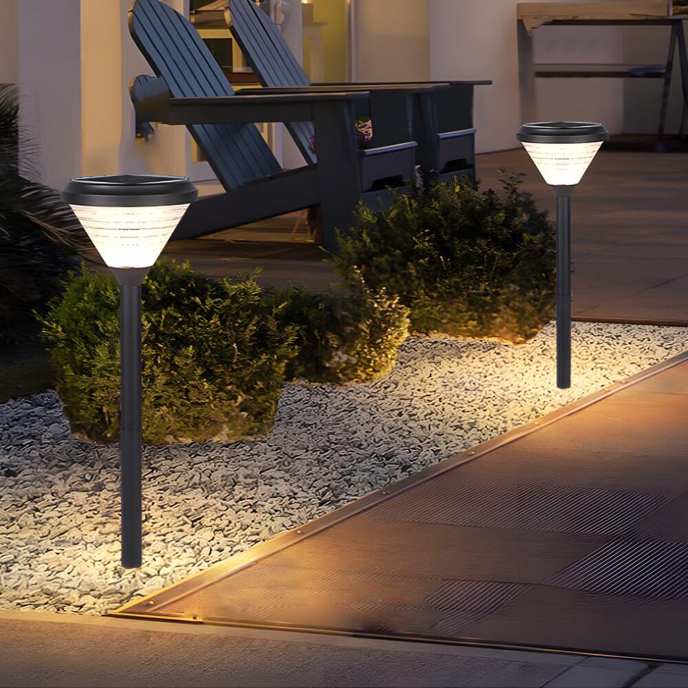 Modern Black LED Solar Pathway Lights 27.6-Inch High with Clear Frosted Lampshade