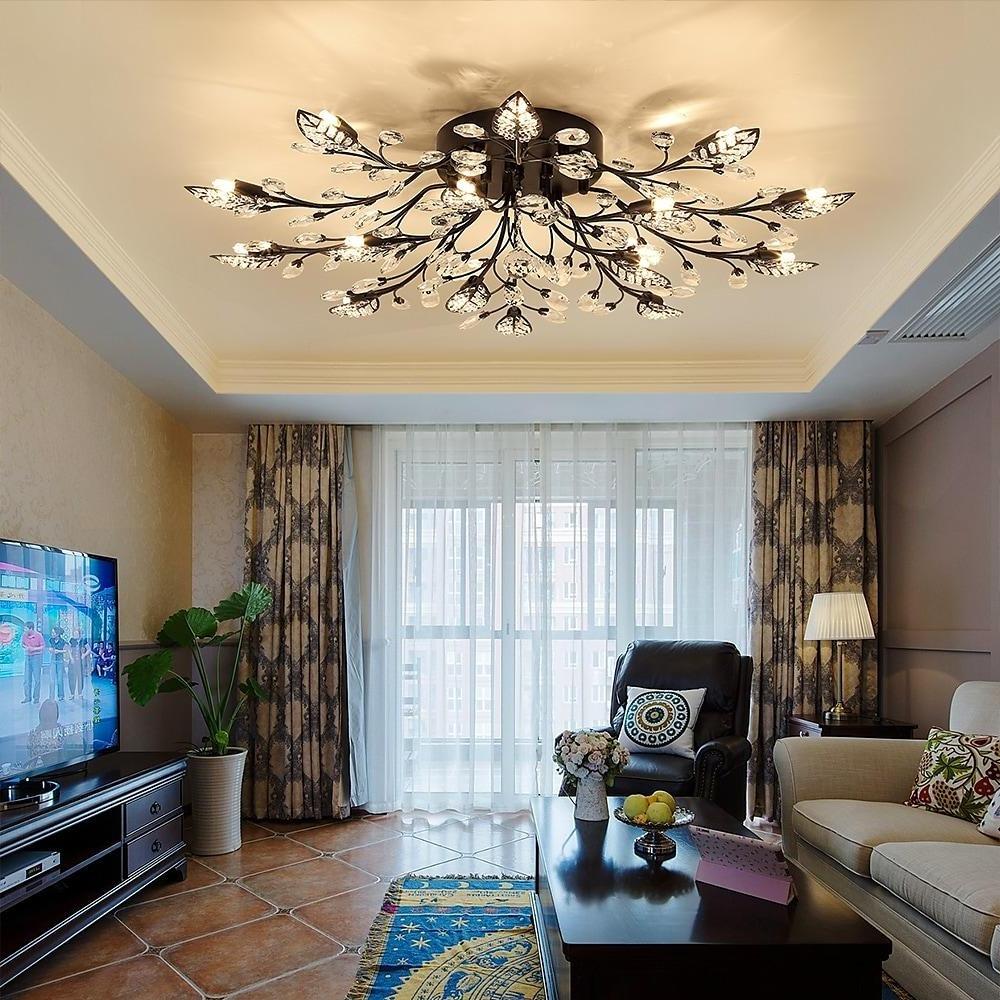 Brass Branch Chandelier Modern Crystal Leaf Ceiling Light