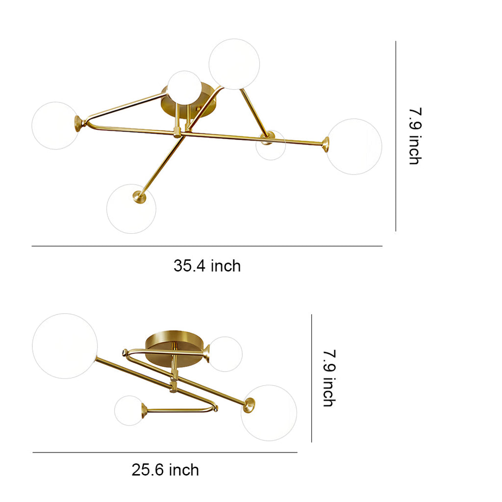 Gold Semi Flush Mount Light Nordic Style Magic Bean Ceiling Light