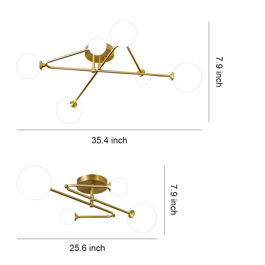 Gold Semi Flush Mount Light Nordic Style Magic Bean Ceiling Light