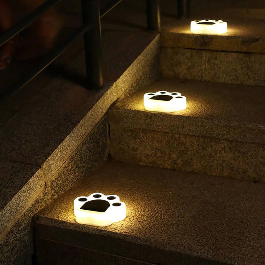 Modern Solar-Powered LED Animal Paw Lights Step Stairs Lighting