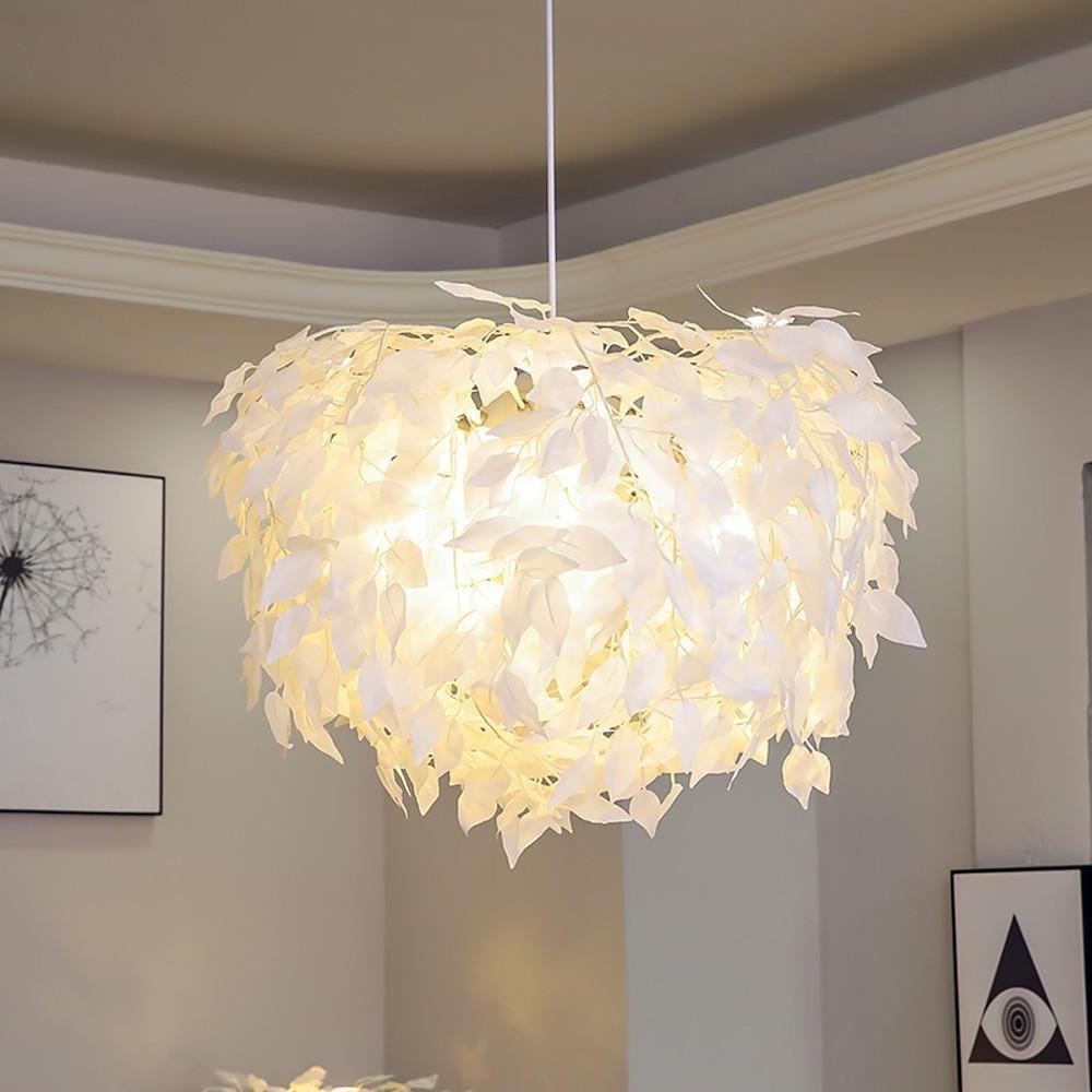 Modern Scandinavian Fabric Pendant Light– White & Gold, LED, Dimmable, 24''