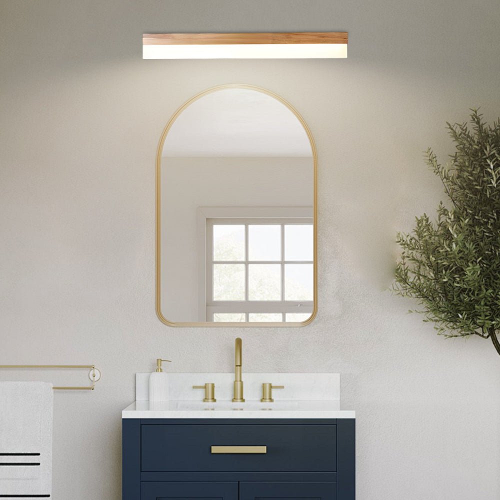 [Open-Box]Natural Wooden LED Bathroom Vanity Light with Plastic Shade Mirror Lighting Fixture