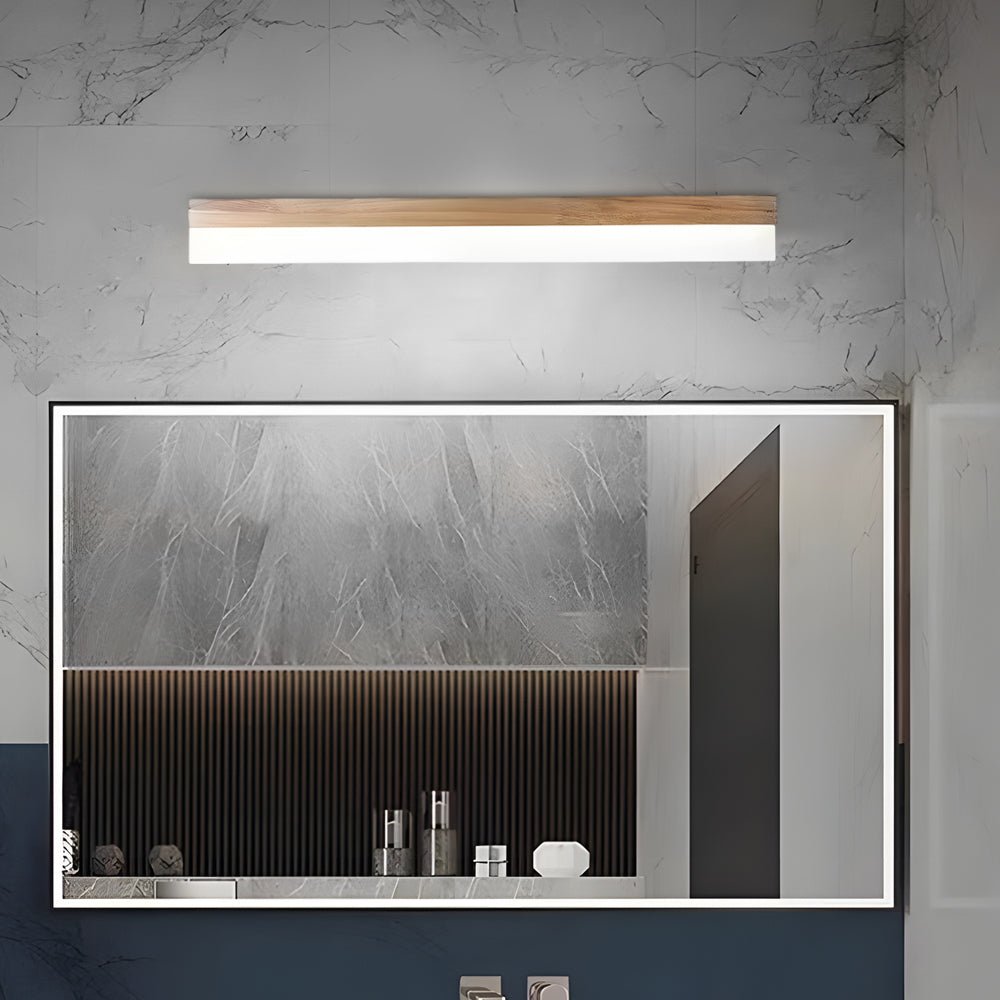 [Open-Box]Natural Wooden LED Bathroom Vanity Light with Plastic Shade Mirror Lighting Fixture