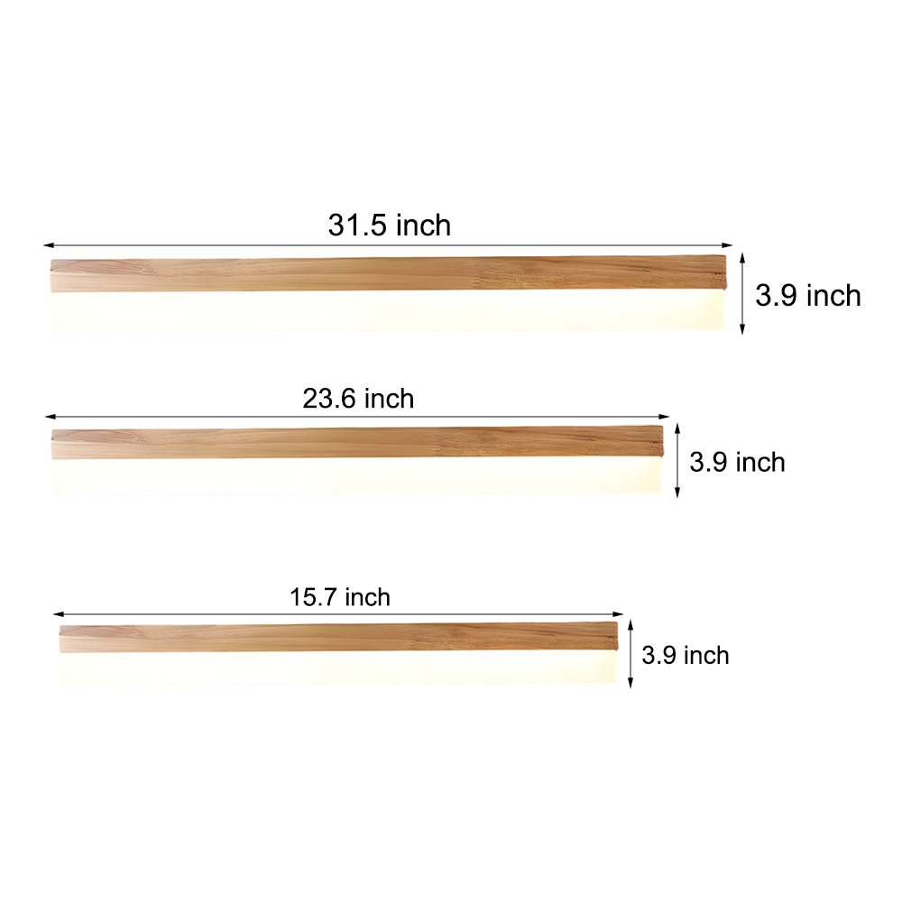 [Open-Box]Natural Wooden LED Bathroom Vanity Light with Plastic Shade Mirror Lighting Fixture