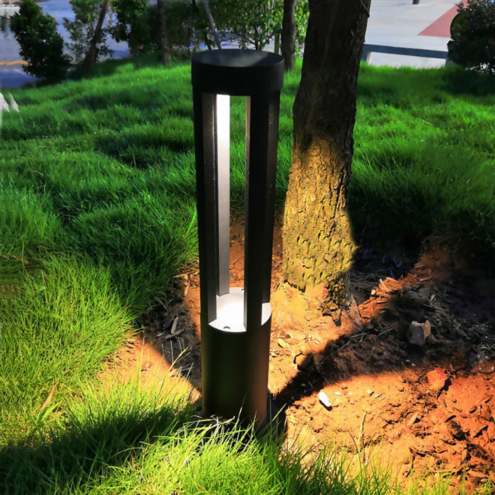 Modern Radiance Four-Emitting Black Outdoor LED Pathway Bollard Lights